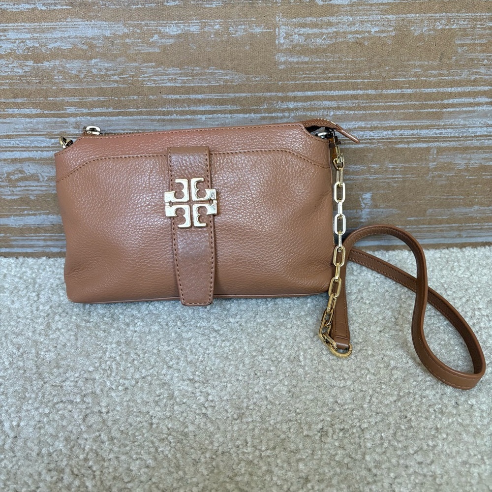 Tory Burch Meyer Leather Crossbody Bag Brown Preppy Classic Casual Gold Hardware